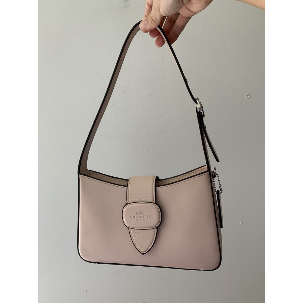 Coach Eliza Shoulder Bag Blush Pink Calf Leather Covered Snap Closure Luxury